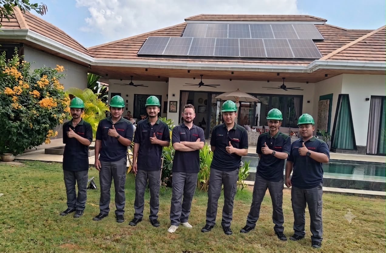 The Sombuns Solar installation team in front of a completed home solar project